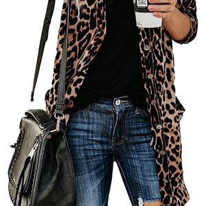 Women Lightweight Cardigan Leopard Printed Button Down Cardigans Shirt